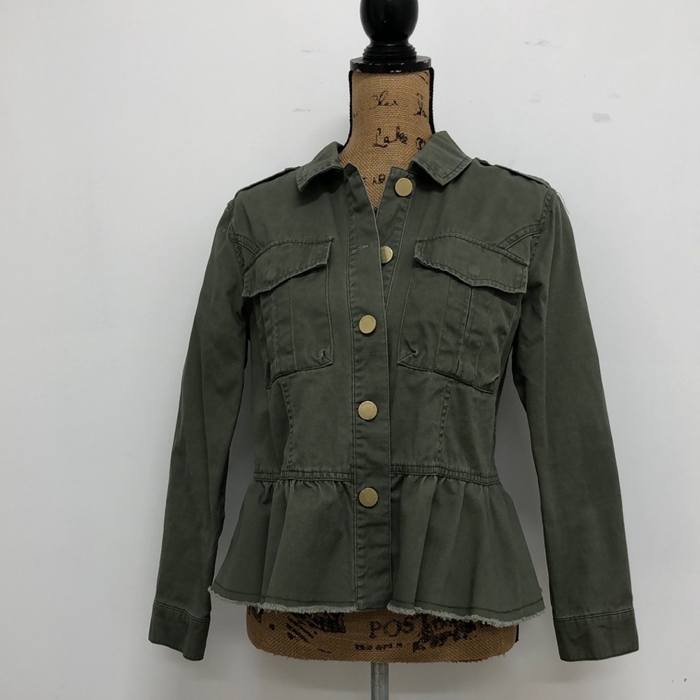 Democracy Army Green Military Utility Ruffle Bottom Jacket Size Small